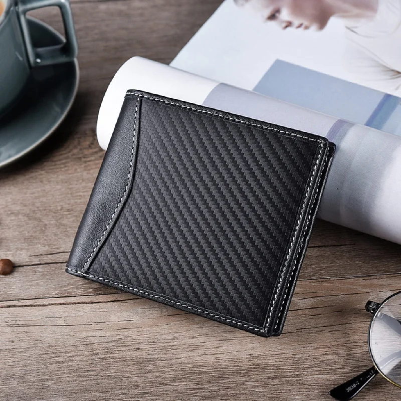 Men Wallets Carbon Fiber Leather Wallet Anti-magnetic