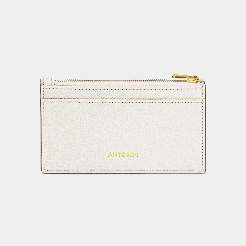 Zipped Coin Wallet & Card Holder, Ivory Gritti Leather