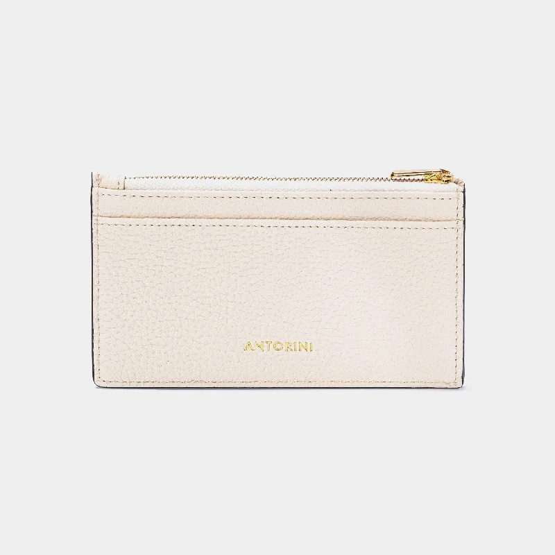 Zipped Coin Wallet & Card Holder, Ivory Exedra Leather