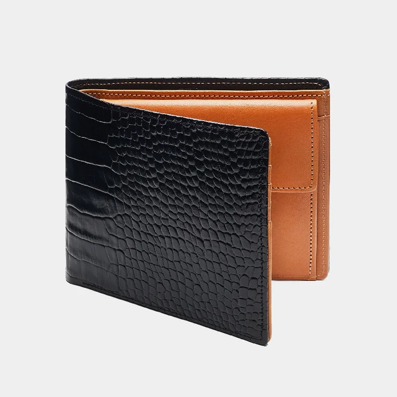 Men's Wallet in Black Croc and Cognac