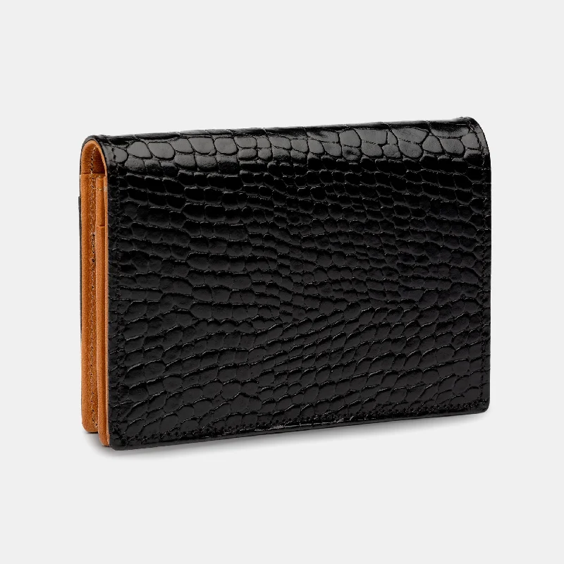 Credit and Business Card Holder in Black Croc and Cognac