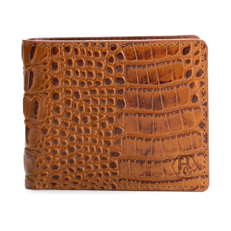 Bifold Brown Croc-Embossed Leather Wallet for Men – Venezia