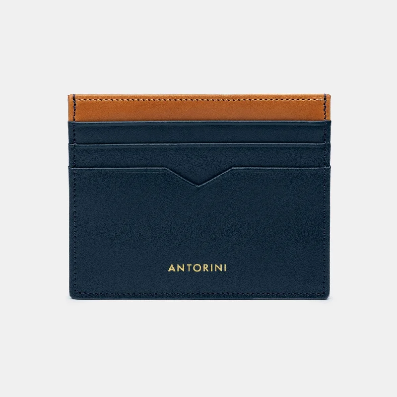 Leather Card Wallet in Navy and Cognac