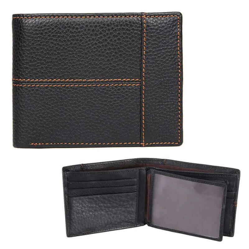 Eco-friendly money clips made from sustainable materialsMen’s Leather Bifold Wallet - Black Stitched Design