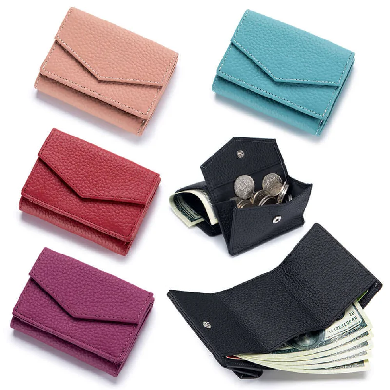 Luxury leather money clips with card slotsCompact Leather Tri-Fold Wallet with Coin Pocket