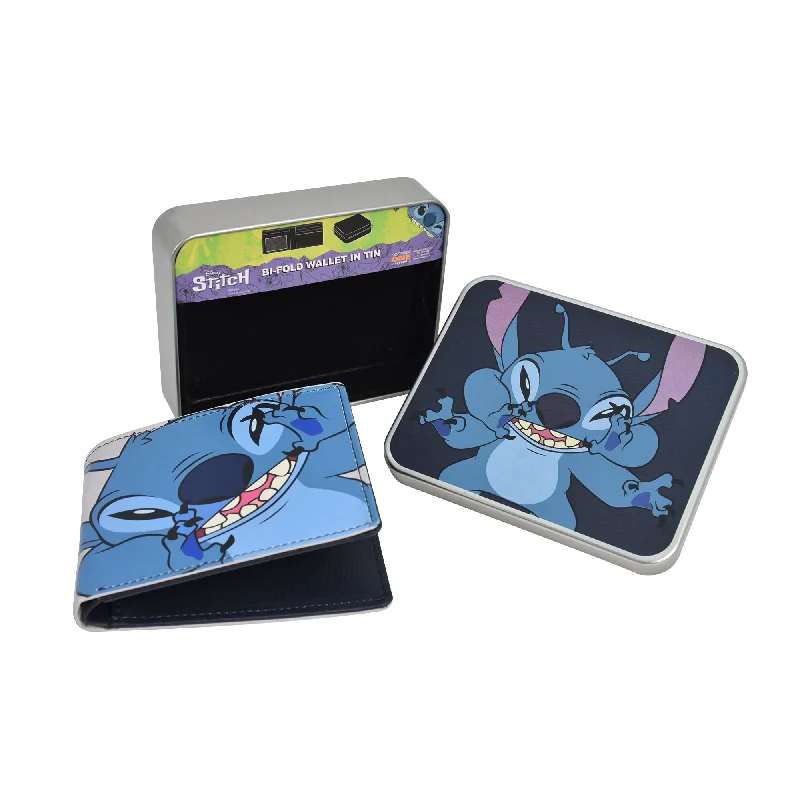 Luxury leather money clips with card slotsDisney's Stitch Bifold Wallet in a Decorative Tin Case, Multi