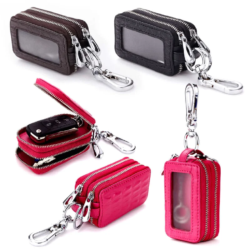 Stainless steel money clips for durabilityLuxury Leather Car Key Case with Dual Zipper