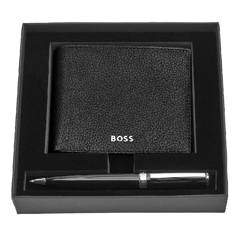 Money clips for holding large amounts of cashHUGO BOSS Luxury Black Leather Slim Wallet & Pen Set