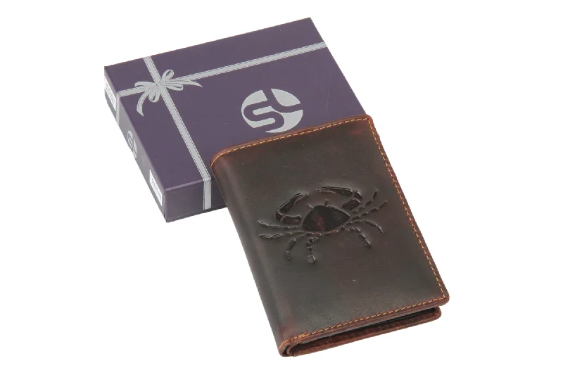 Eco-friendly money clips made from sustainable materialsMens leather wallet with zodiac sign 92916 (Cancer) Brown