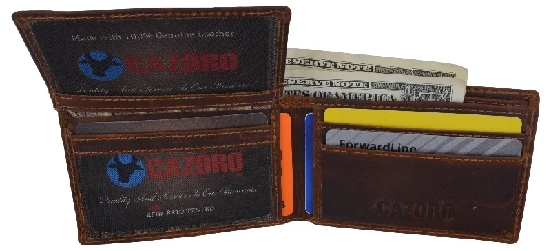 Personalized engraved money clips for menNew Small Mens RFID Vintage Leather Bifold Slim Credit Card ID Wallet by Cazoro 618067RHU