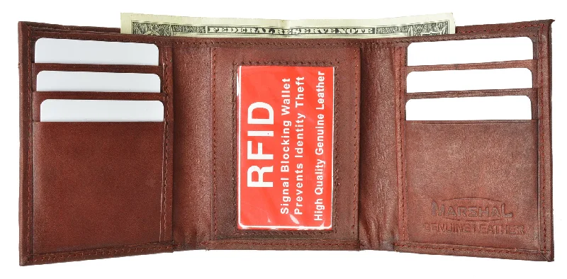 Money clips for holding large amounts of cashMens Trifold Leather Wallet RFID Blocking New MarshalÂ® RFID 55