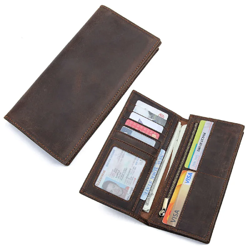 Eco-friendly money clips made from sustainable materialsVintage Crazy Horse Leather Long Wallet - Stylish and Functional