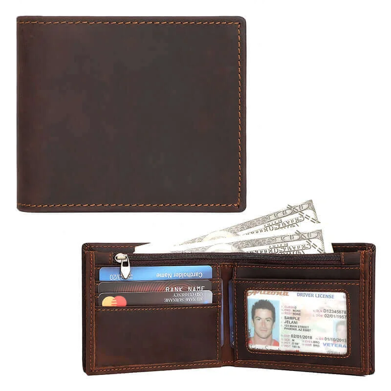 Best money clips for cash and cardsMen’s Crazy Horse Leather Wallet - Timeless Elegance