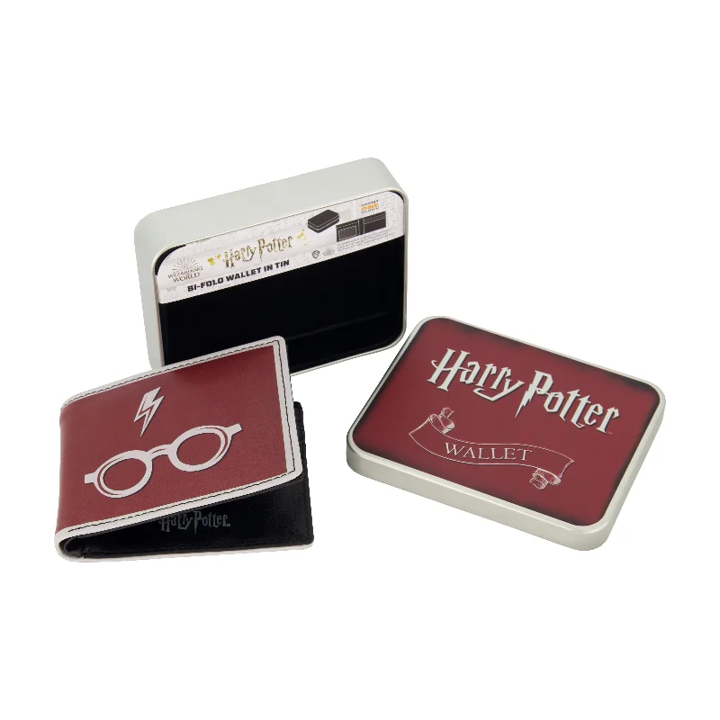 How to choose the right money clipWB HARRY POTTER Lightining Bolt And Glasses in Burgundy Bifold Wallet, Slim Wallet with Decorative Tin for Men and Women