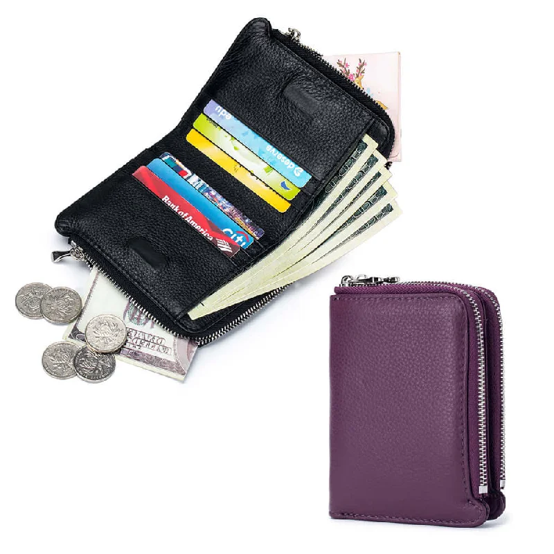 Custom money clips for corporate giftsWomen's Leather Double-Zip Wallet - Compact and Stylish