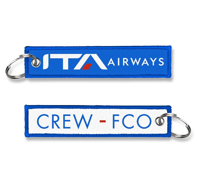 Vegan Leather Passport Covers & Wallets for Environmentally Conscious PeopleITA Airways CREW-FCO Embroidered Keyring BLUE