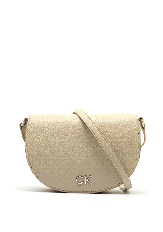 Calvin Klein CK Logo Saddle Crossbody Bag, Stoney Beige