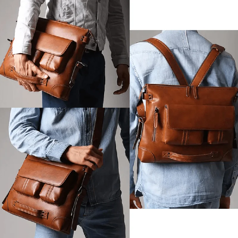 Designer men's crossbody bag with a unique pattern or logoEkphero Men Casual Briefcase 13-14 Inch Laptop Bag Handbag Multifunction Shoulder Bag Backpack