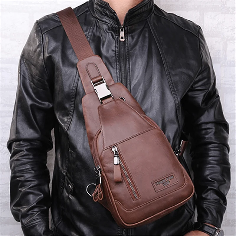 Ekphero® Men Casual Genuine Leather Oil Wax Chest Bag Crossbody Bag