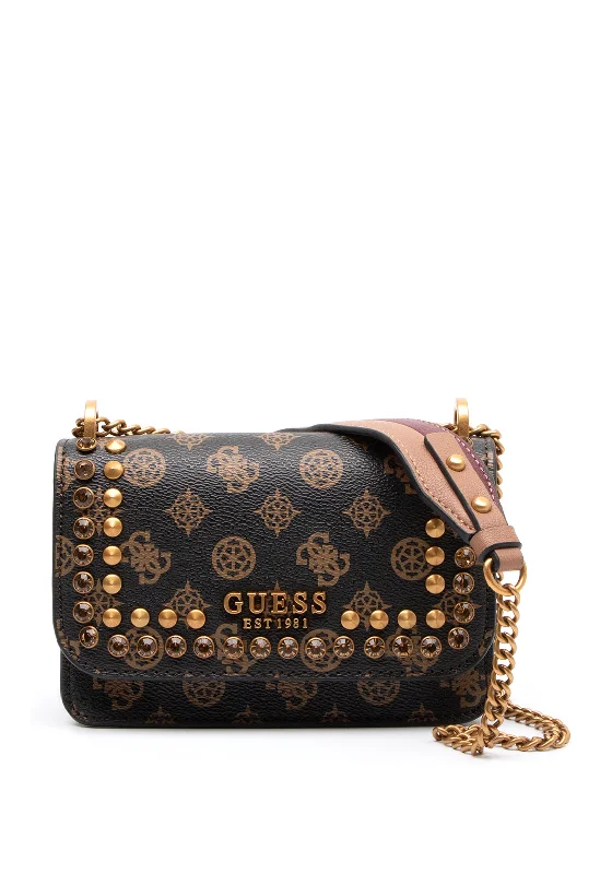 Guess Fynna Mini Studded Crossbody Bag, Mocha Logo