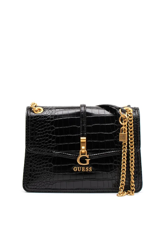 Guess James Faux Reptile Print Shoulder Bag, Black