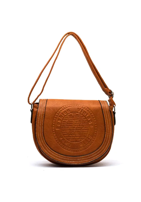 Zen Collection Embossed Detail Saddle Bag, Tan