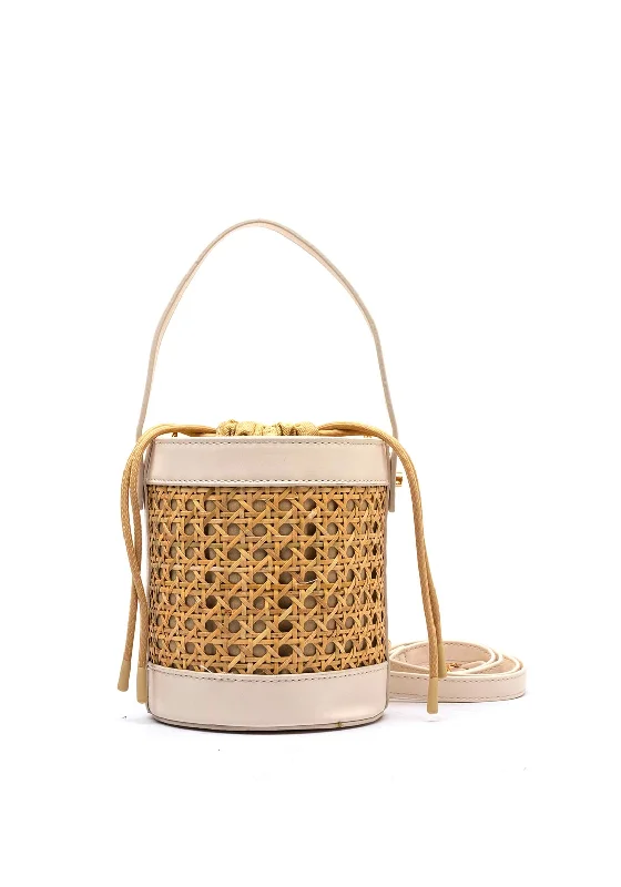 Zen Collection Wicker Cylinder Grab Bag, White & Beige