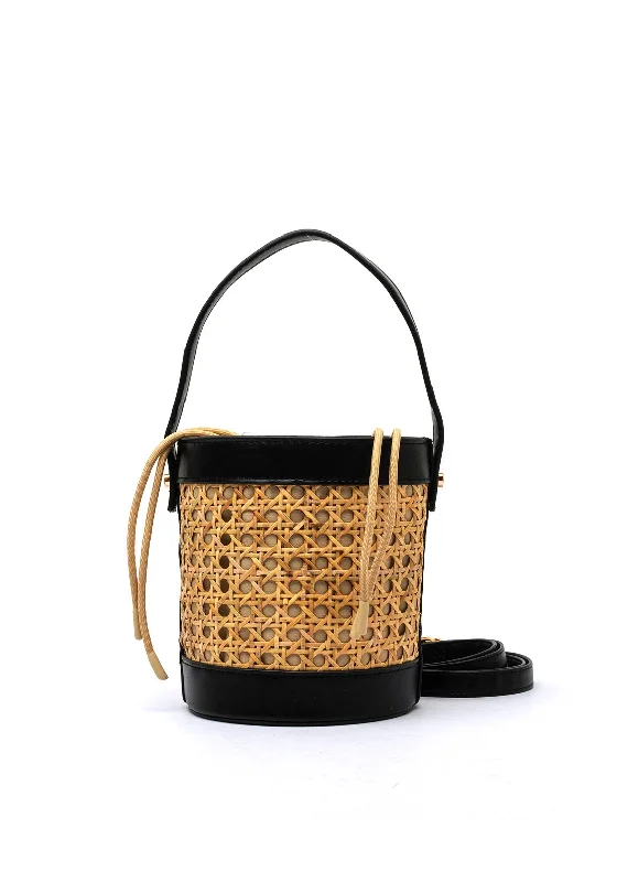 Zen Collection Wicker Cylinder Grab Bag, Black