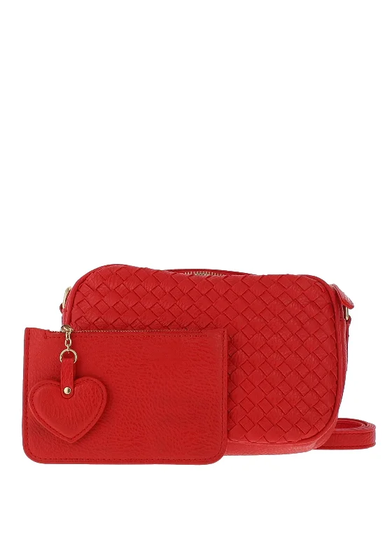 Zen Collection Weaved Crossbody Bag and Pouch, Red