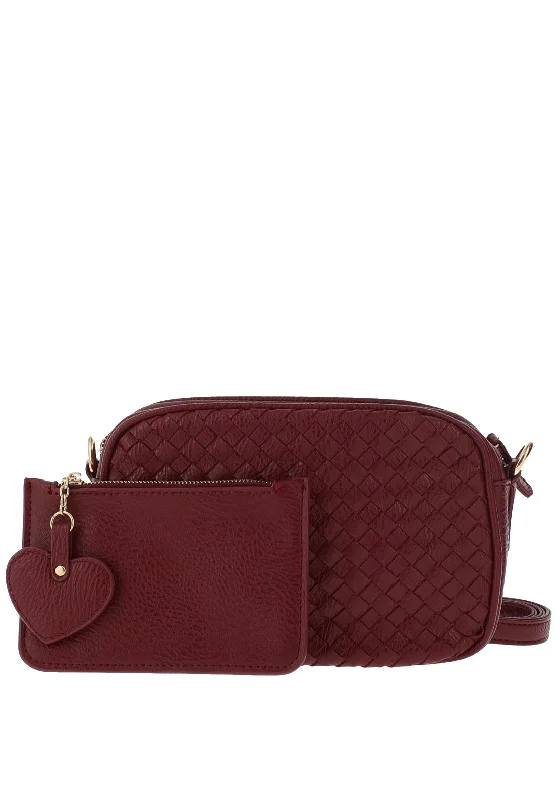 Zen Collection Weaved Crossbody Bag and Pouch, Wine