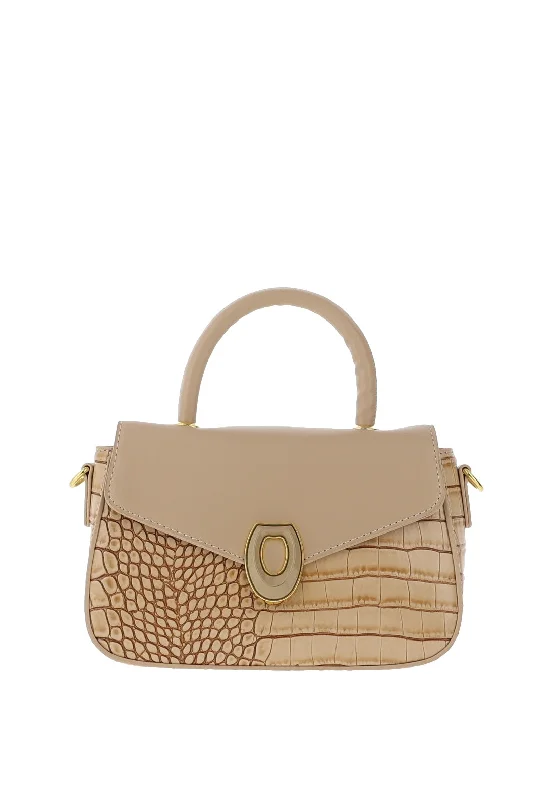 Zen Collection Faux Croc Print Crossbody Bag, Apricot