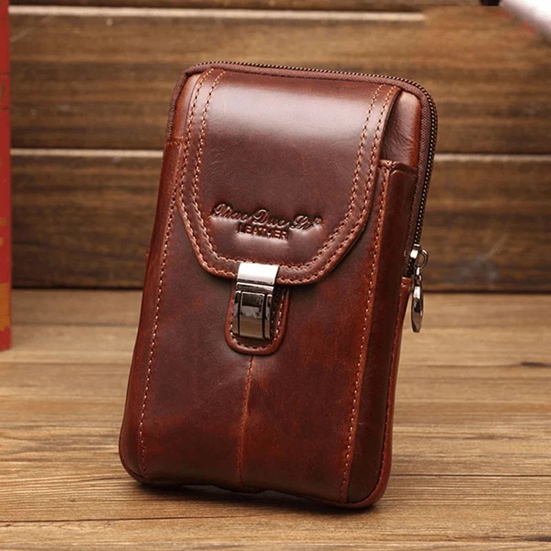 Men Business Waist Bag Genuine Leather Casual 5.2/5.7/6 Inches Phone Bag Shoulder Crossbody Bag