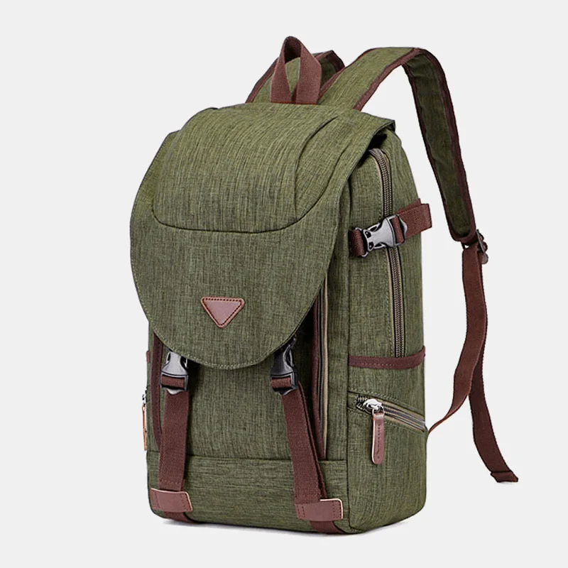 Men Canvas Large Capacity Multi-Pocket Water-Resistant Casual Laptop Bag Backpack Shoulder Bag