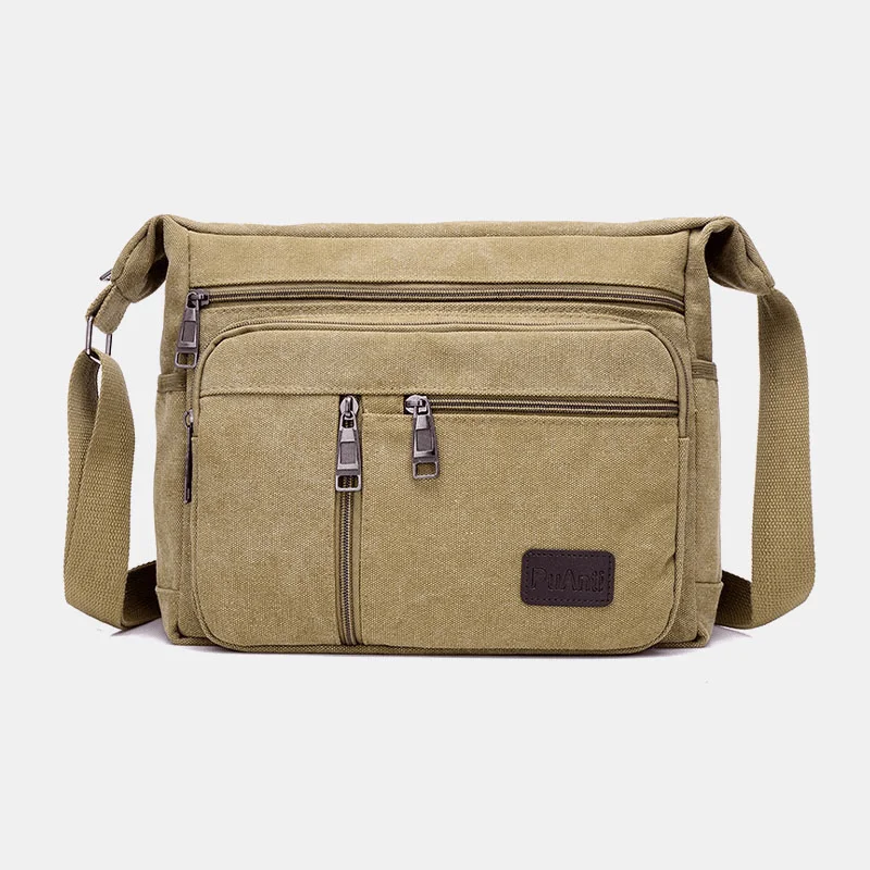 Men Canvas Large Capacity Simple Shoulder Bag Crossbody Bag for Travel