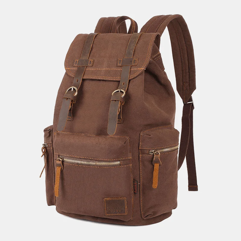 Men Canvas Retro Multifunction 14 Inch Laptop Bag Casual Large Capacity Drawstring Waterproof Backpack