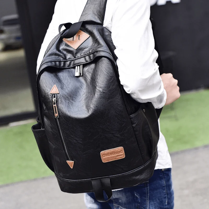 Men Faux Leather Casual Fashion 14 Inch Laptop Bag School Bag Travel Backpack