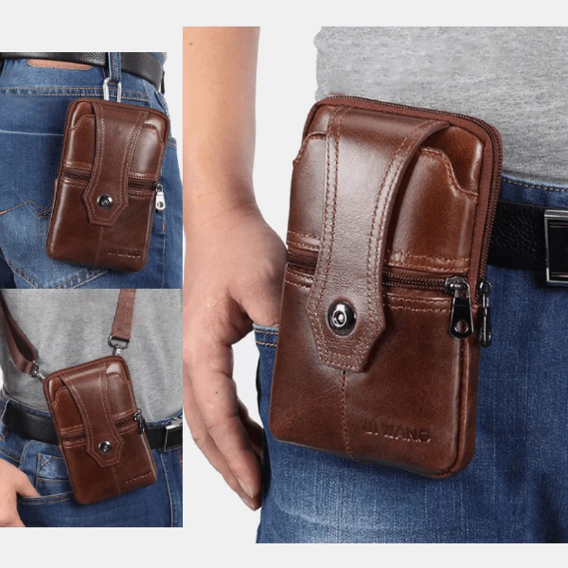 Men Genuine Leather Belt Phone Bag Casual Crossbody Bag Shoulder Bag