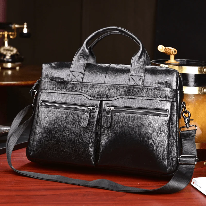 Men Genuine Leather Business Multi-Carry 14 Inch Laptop Bag Briefcase Crossbody Bag Shoulder Bag