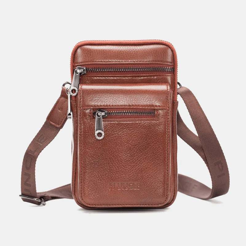 Men Genuine Leather Cowhide Multi-Carry Retro 7.2 Inch Phone Crossbody Bag Hanging Belt Bag Waist Bag