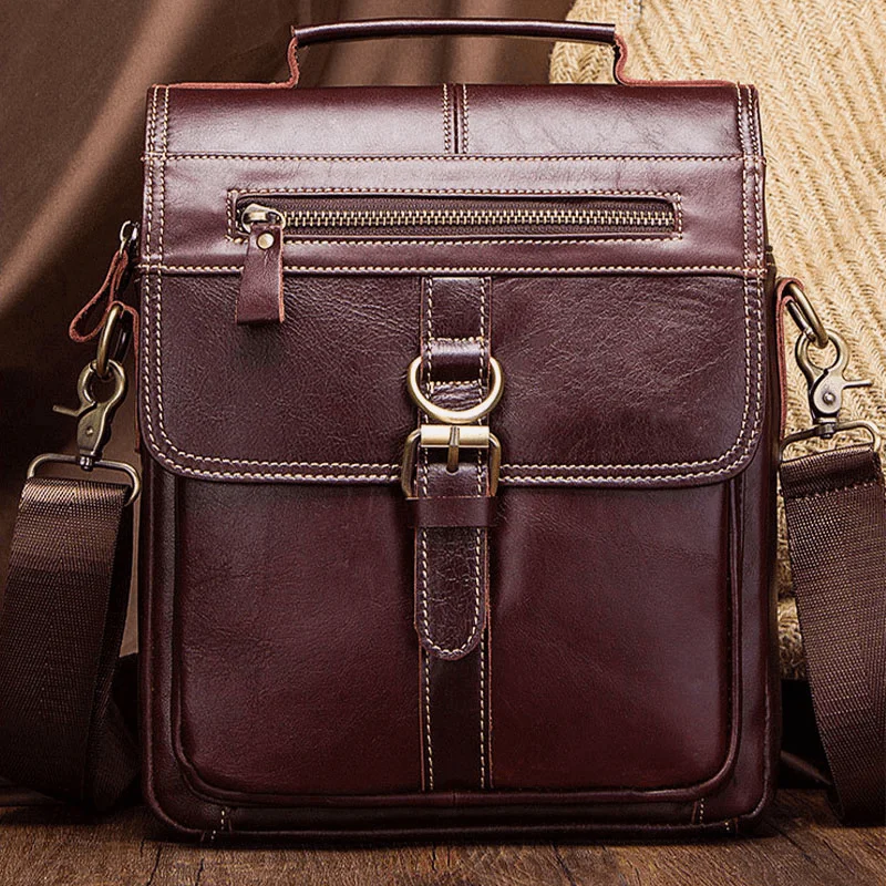 Men Genuine Leather Cowhide Retro Multi-Pockets Multi-Layers Crossbody Bag