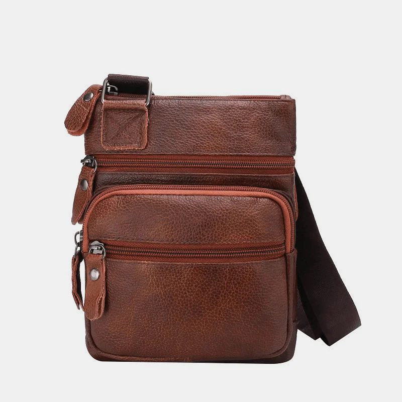 Men Genuine Leather Large Capacity Waterproof Wear-Resistant Crossbody Bag