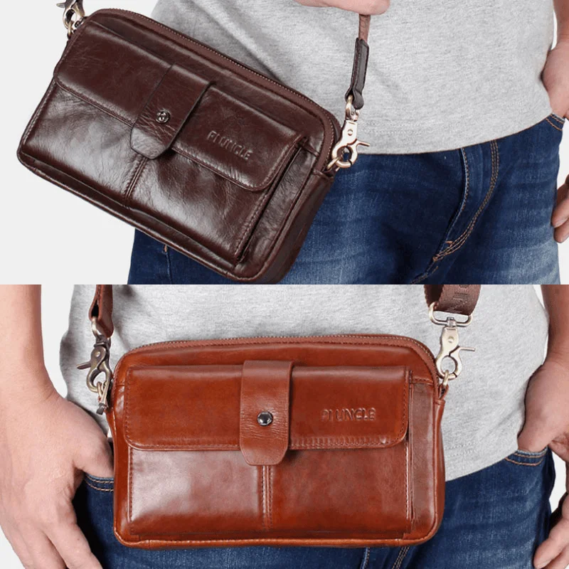 Men Genuine Leather Multi-Function Retro Shoulder Bag Waist Bag Cross Body Bag