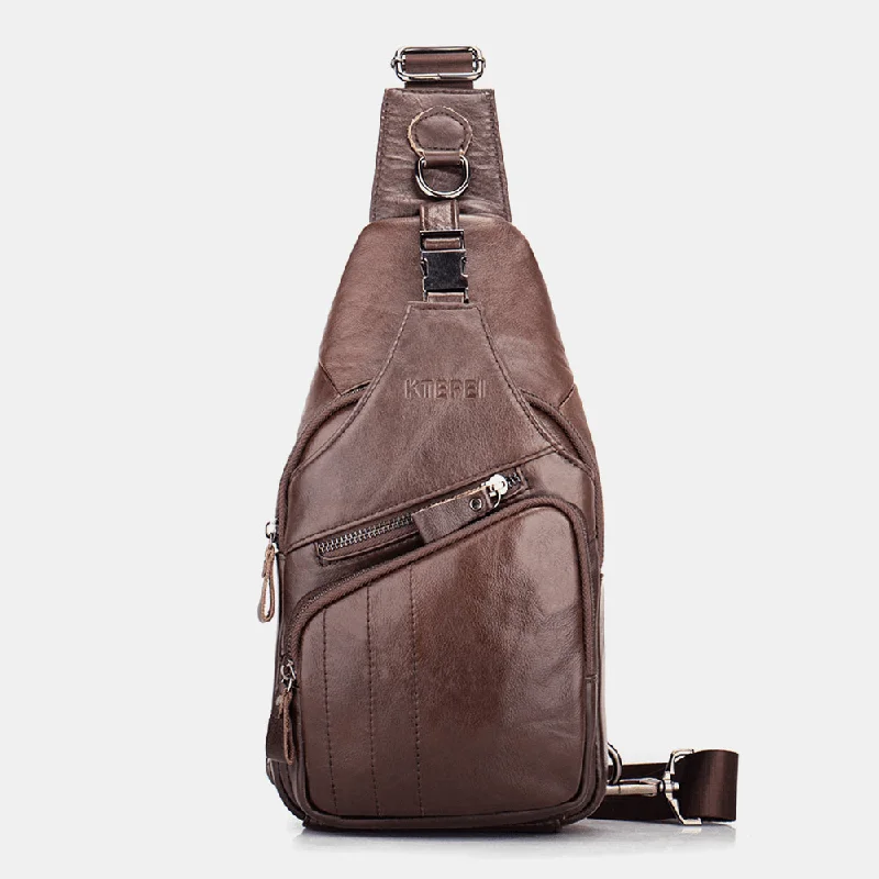 Men Genuine Leather Multi-Pocket Large Capacity Vintage First Layer Cowhide Crossbody Bags Shoulder Bag Chest Bag