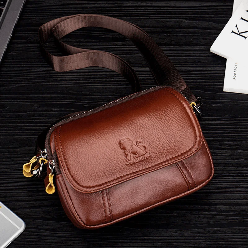 Men Genuine Leather Retro 7.5 Inch Phone Bag Cross Body Bag Waist Bag with Belt Loop