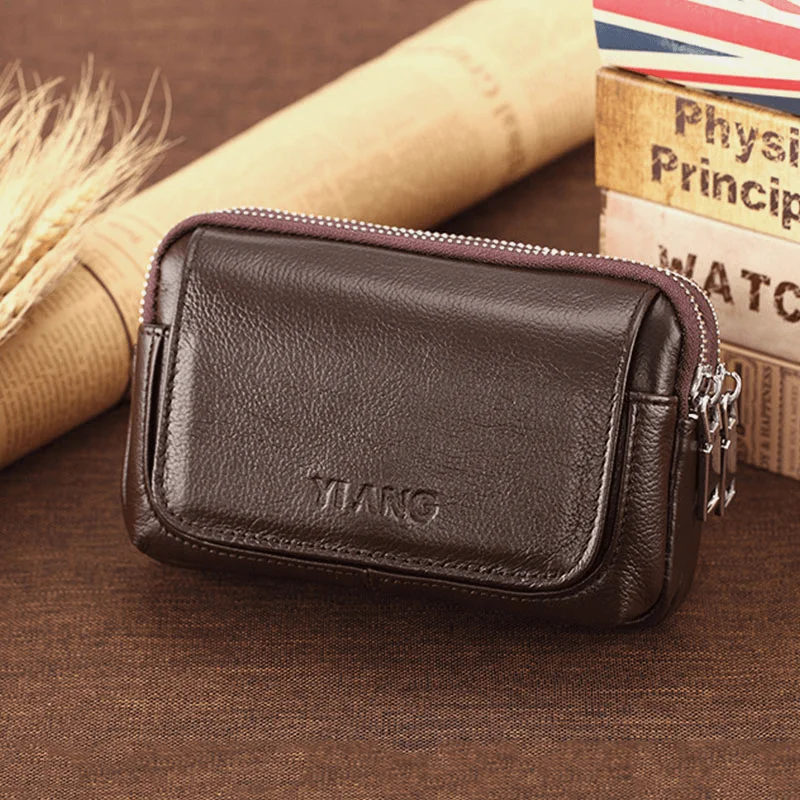 Men Genuine Leather Retro Multi-Carry Mini Phone Bag Card Holder Bag Waist Bag Crossbody Bag