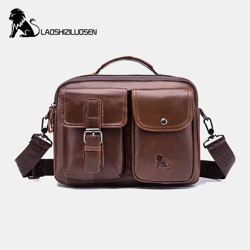 Men's crossbody bag with a padded laptop sleeve for commutingMen Genuine Leather Vintage Business Bag Crossbody Bag Handbag for Work