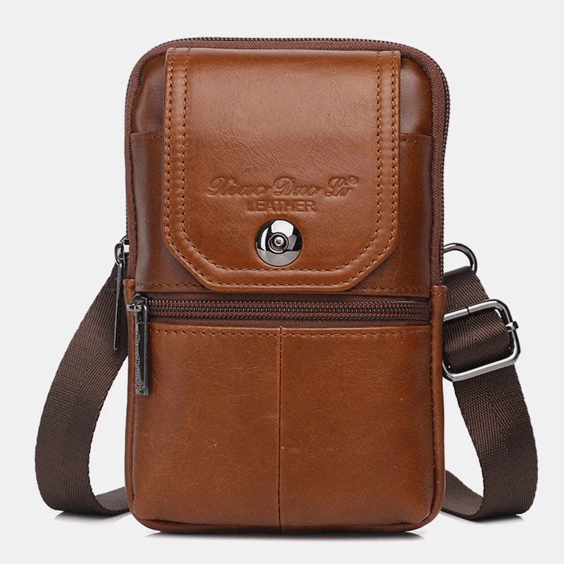 Men Genuine Leather Vintage Multi-Card Slot 6.5 Inch Mini Phone Bag Crossbody Bag Waist Bag Cowhide Bag