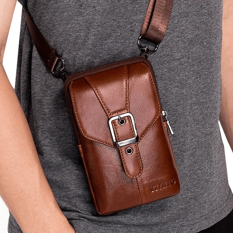 Men Genuine Leather Vintage Shoulder Bag Waist Bag Phone Bag for Business