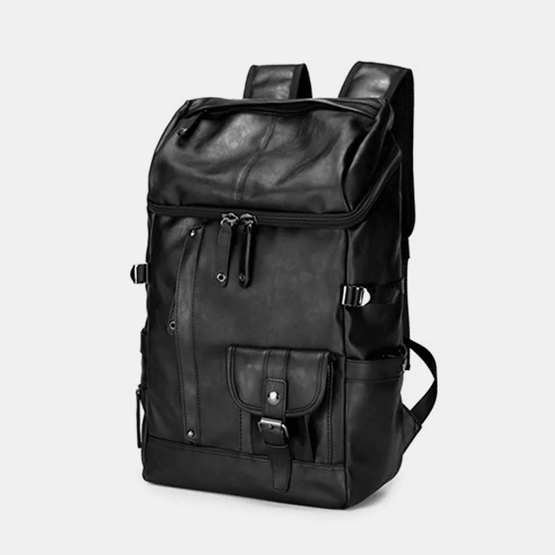 Men Large Capacity Faux Leather Backpack for Outdoor Travel School Bag