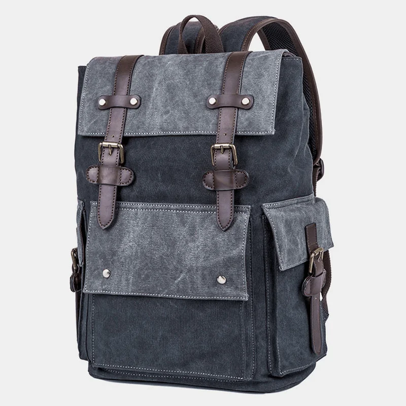 Men Large Capacity Wear-Resistant Canvas Backpack Vintage Casual 15.6 Inch Laptop Bag